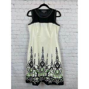 LIZ CLAIBORNE DRESSES cotton white cream black green fit flare dress size 10